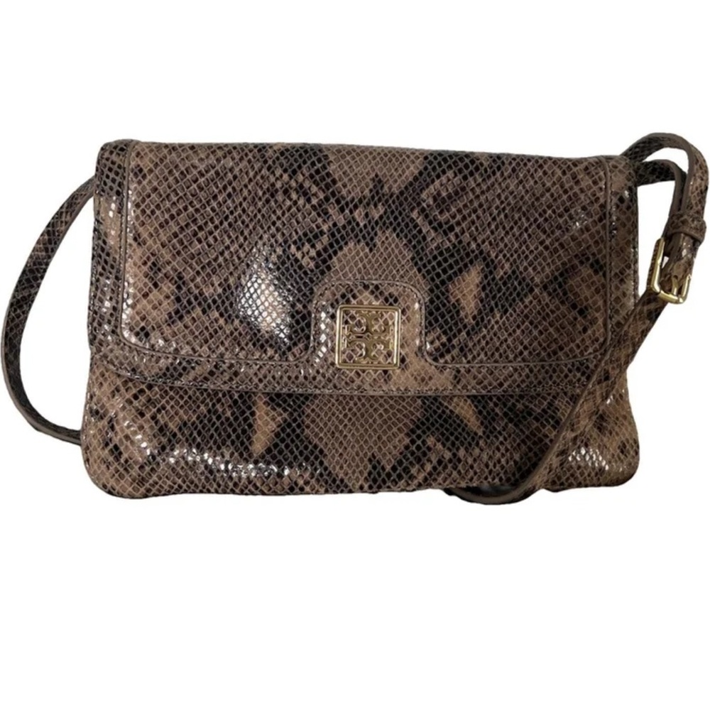 Tory Burch Brown Crossbody Bag with Snakeskin Pattern